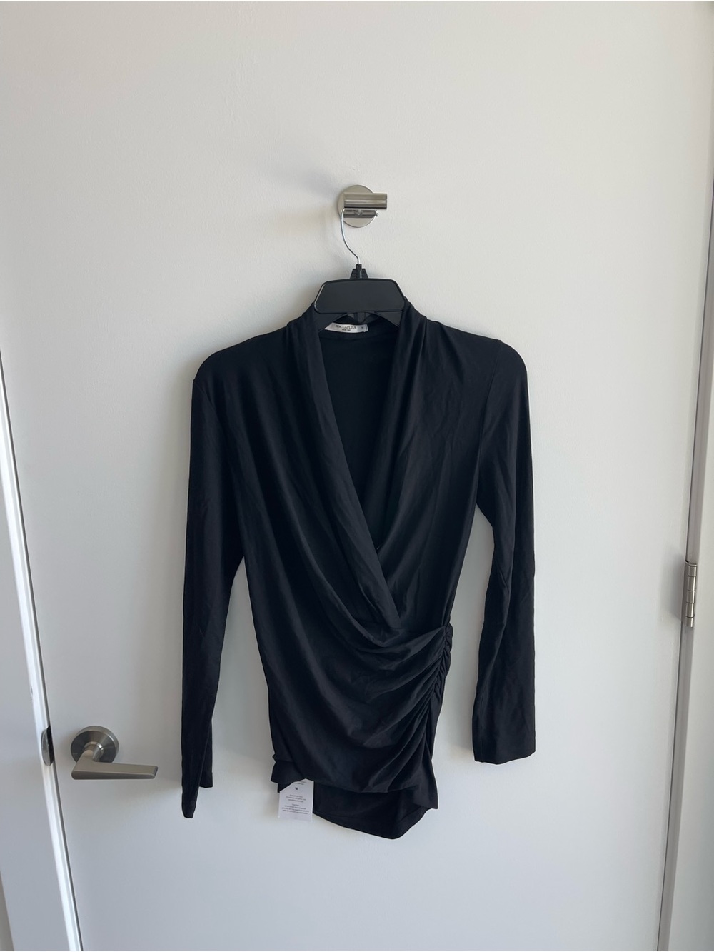 MM Lafleur Black Draped V-Neck Long Sleeve Top